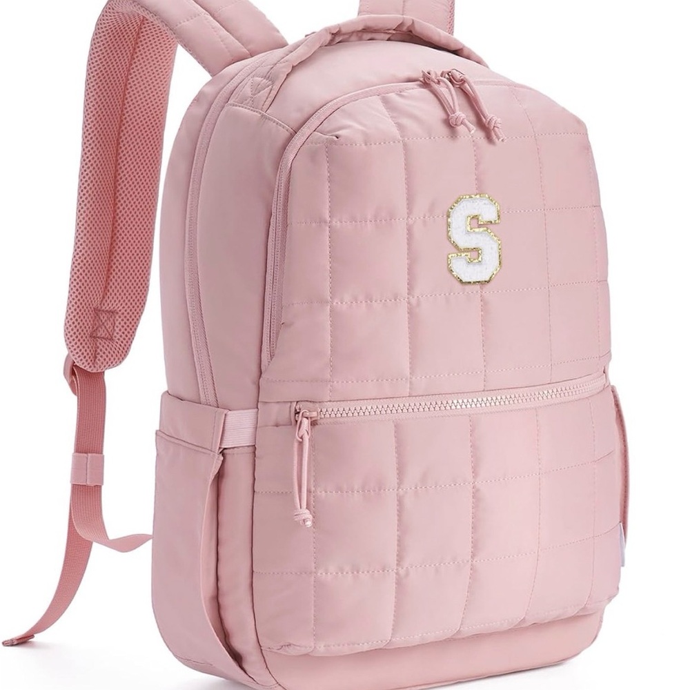 Quilted Backpack with Initial Patch - image 3